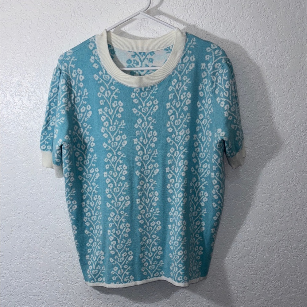 Floral Knit Short Sleeve Sweater